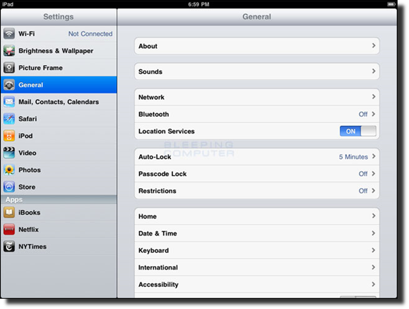 General Settings screen