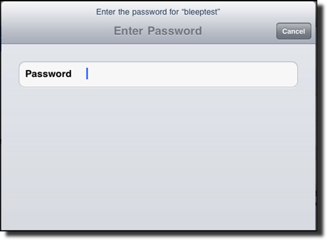 Enter wireless security password screen