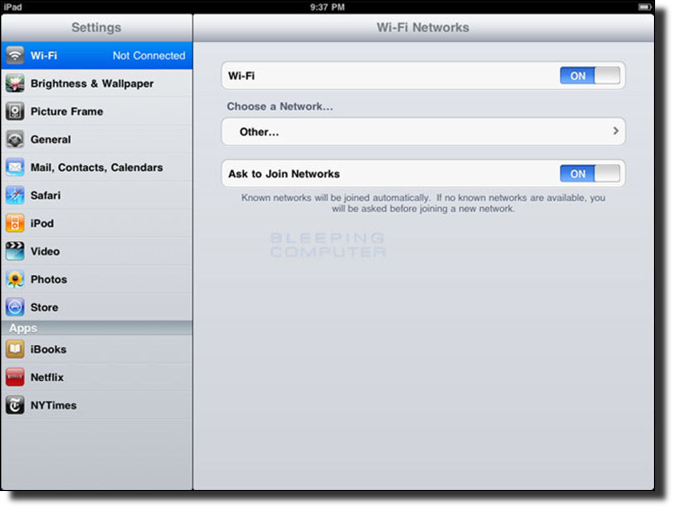 Wi-Fi Settings screen