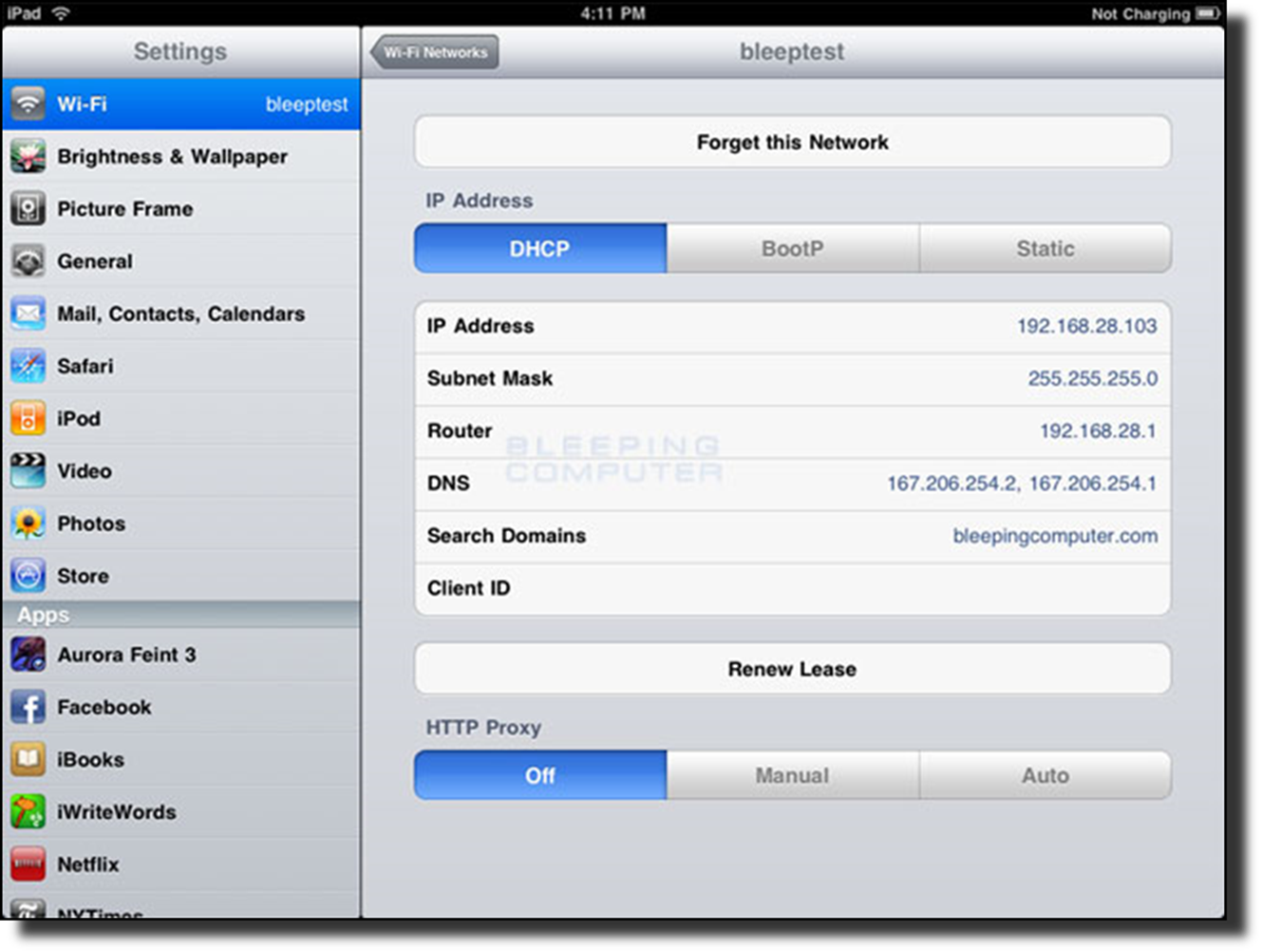 Wireless settings for a Wi-Fi network
